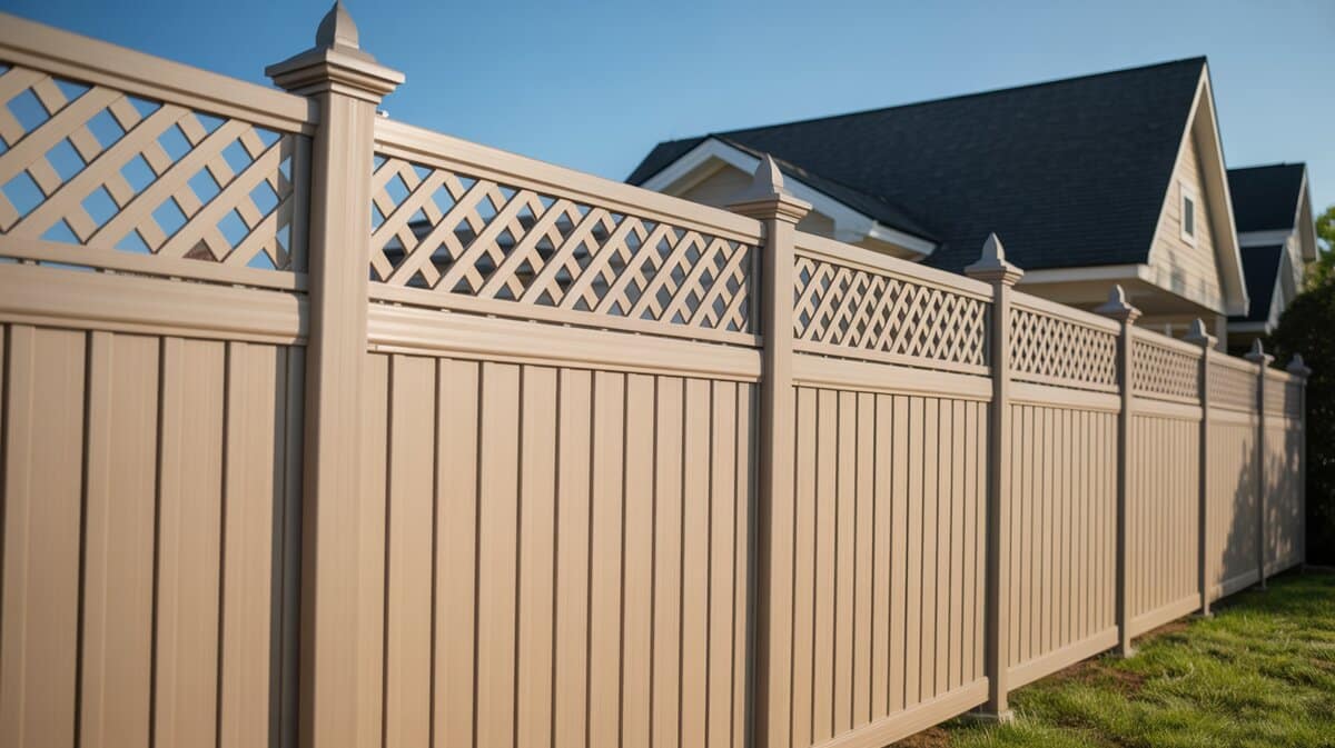 Beige Vinyl Fence Diamond Lattice Topper Gothic Finials