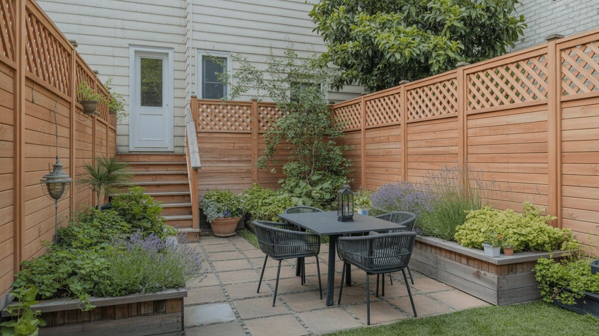 Cedar Lattice Fence Small Garden Stone Path Lavender