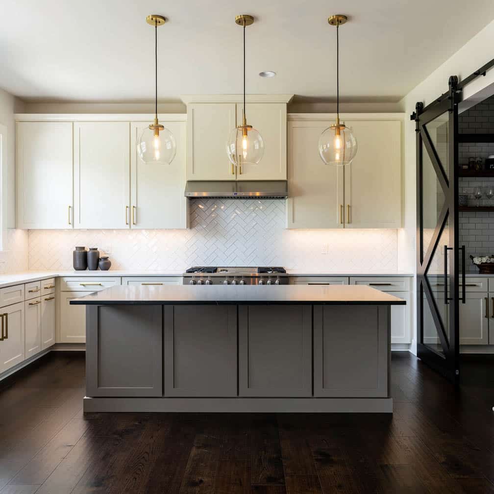 This contemporary barn kitchen starts off with plain recessed panel