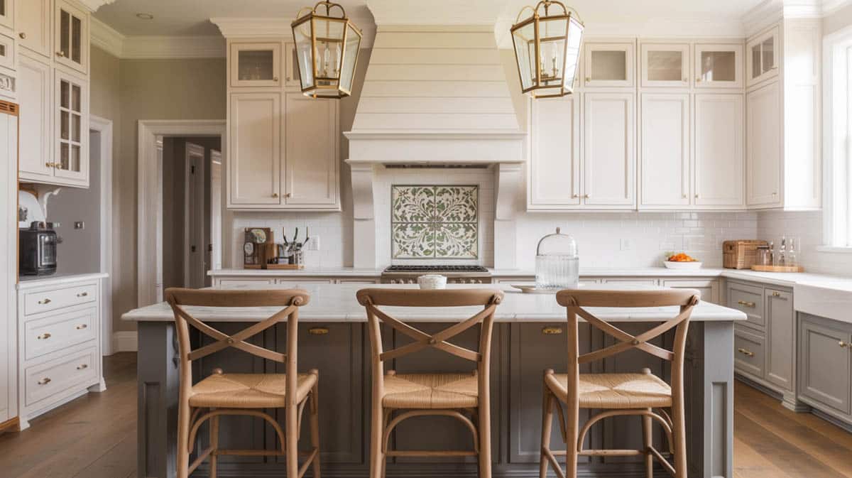The luxurious gold accents and warm wood floors are a perfect match