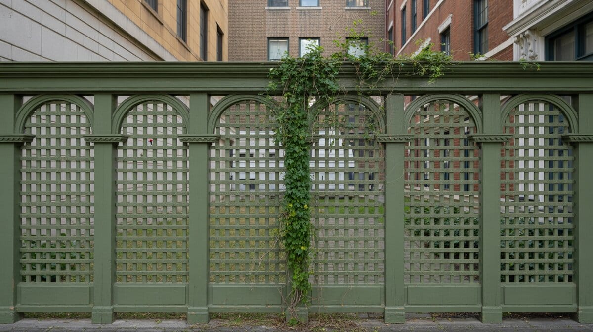 Green Wood Square Lattice Fence Arched Openings Urban Ivy