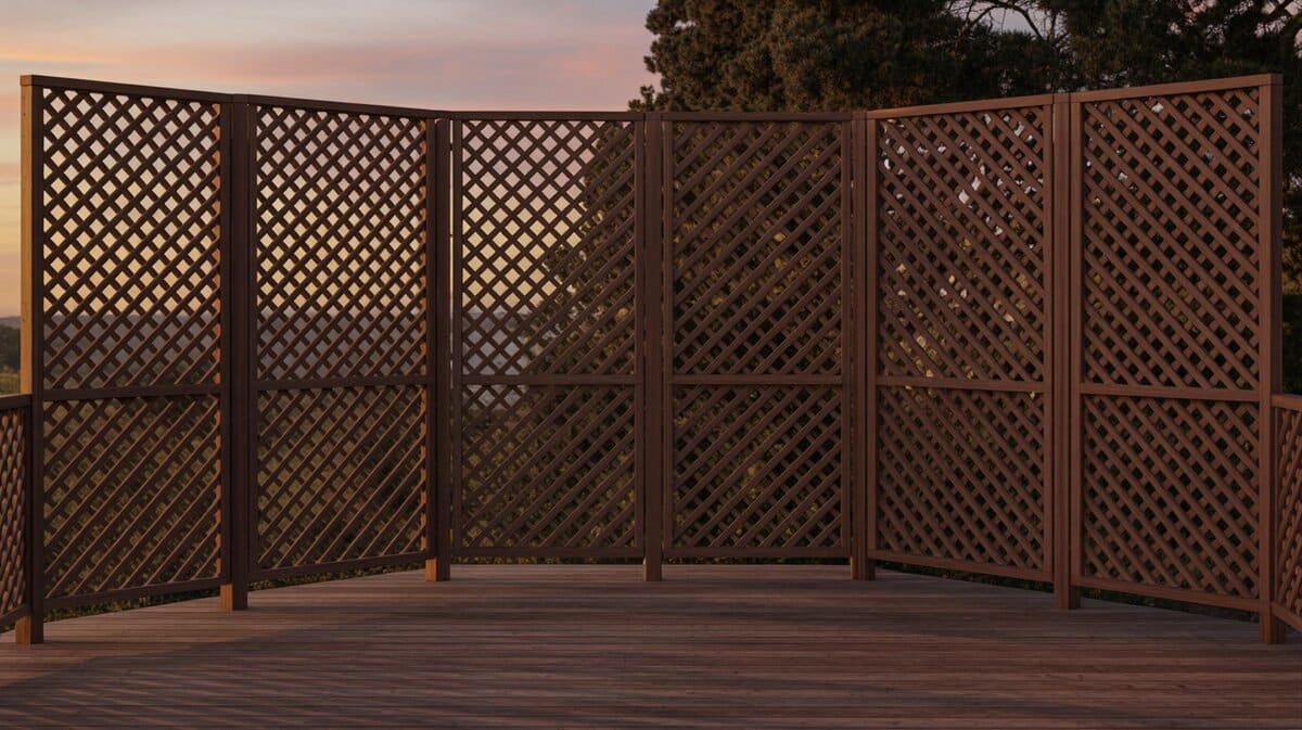 Mahogany Diagonal Lattice Privacy Screens Deck Sunset Shadows