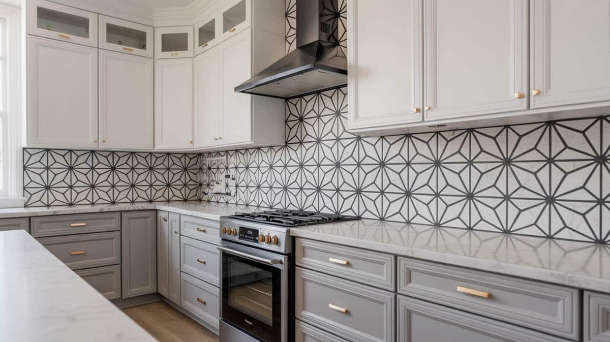 To wrap up the look, add gold and glass luminaires to your