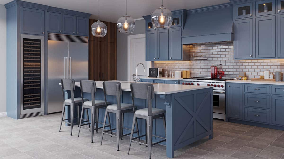 Kitchen with Gray Cupboards and Dark Countertops