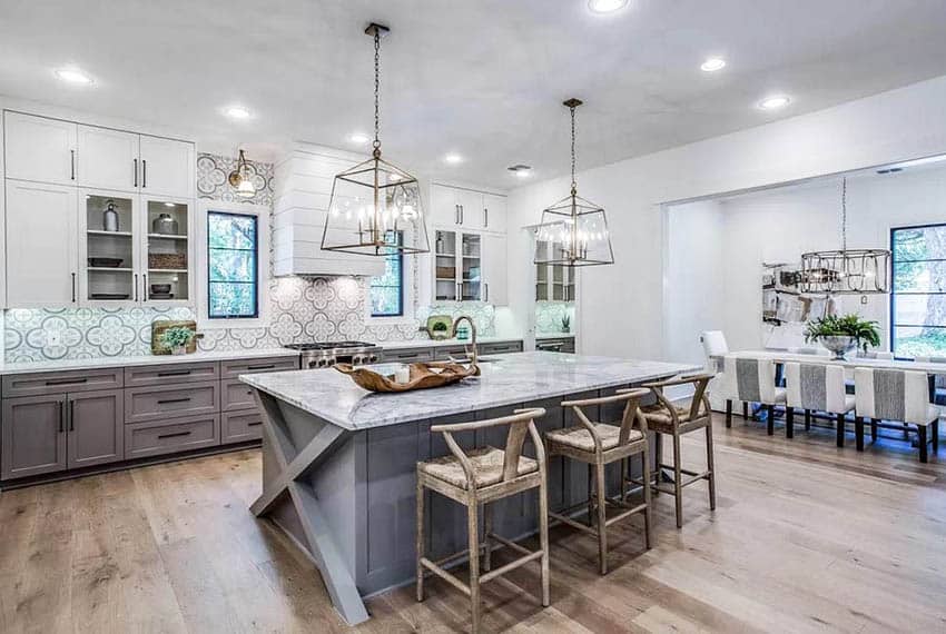 Modern farmhouse kitchen design with open concept dining area