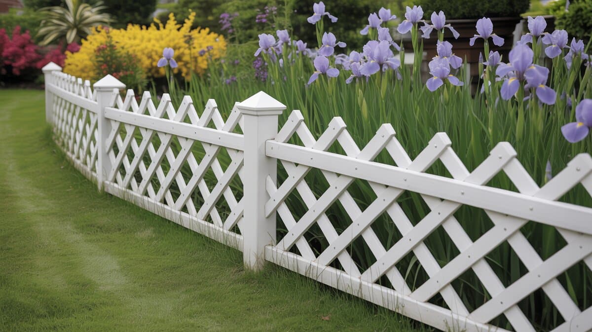 Short White Vinyl Diamond Lattice Garden Border Fence Flowers