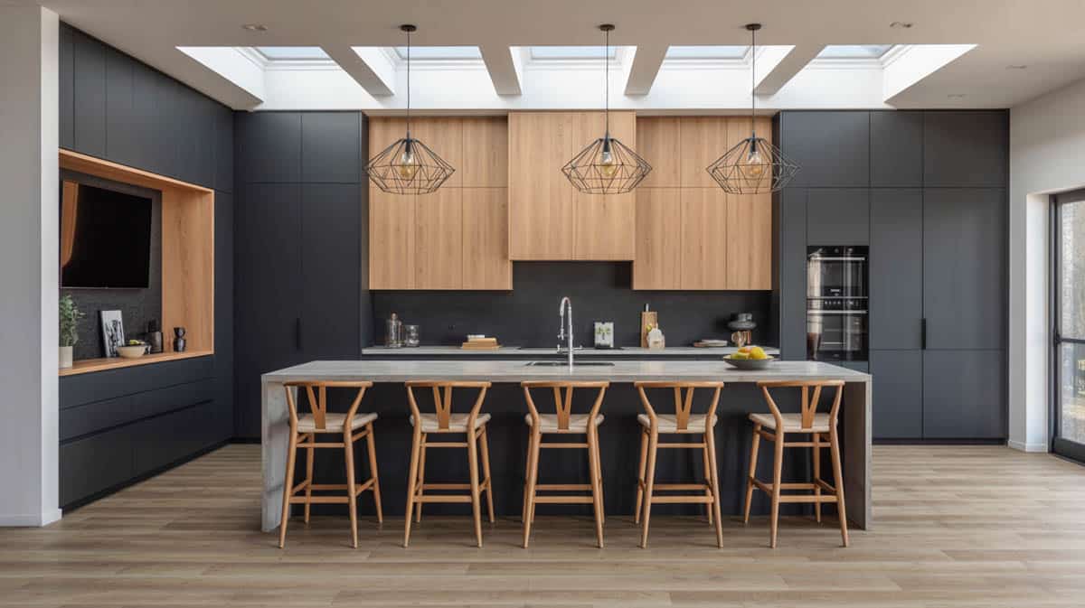 This kitchen with two tone cabinets offers uppers in white with lowers