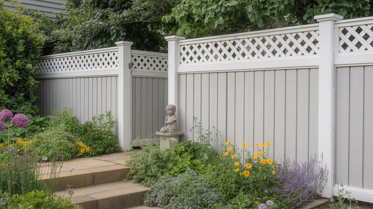 White Board Fence Diagonal Lattice Topper Cottage Garden