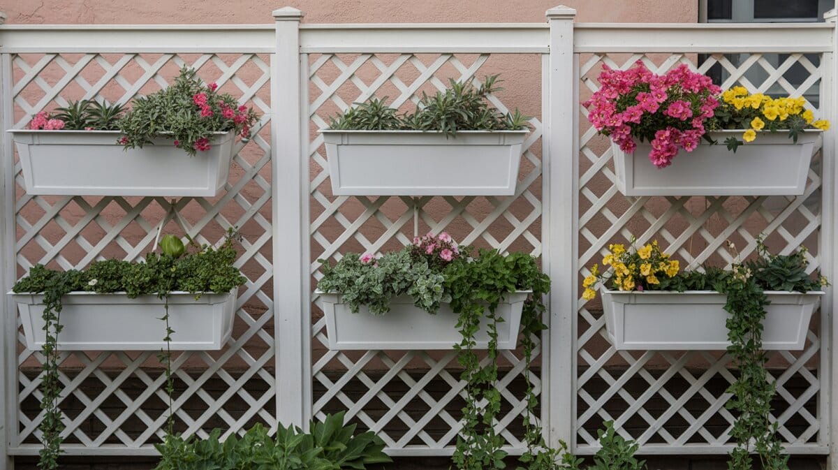 White Diamond Lattice Fence Vertical Hanging Planter Boxes