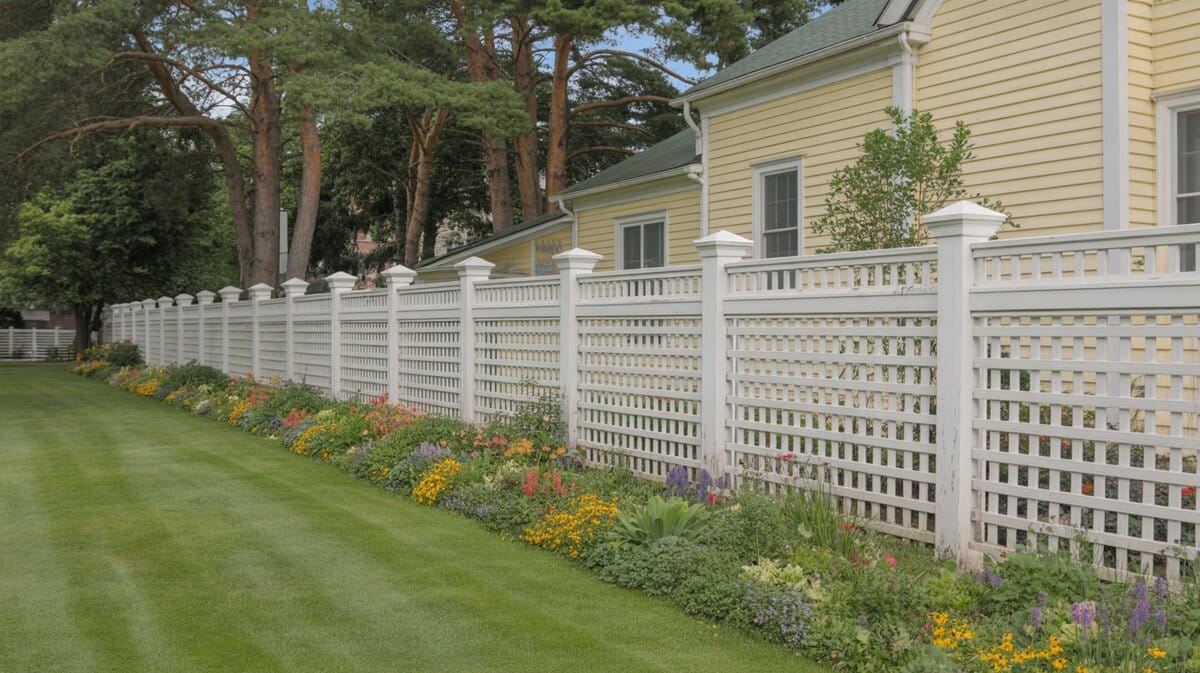 White Square Lattice Fence Perennial Flower Garden Border