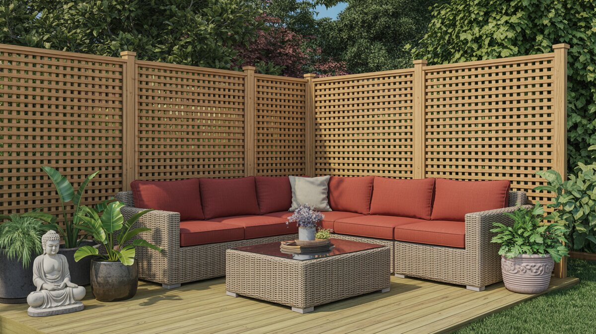 Wood Square Lattice Privacy Screen Deck Red Wicker Furniture