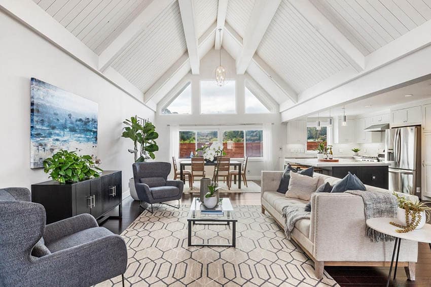 living room with cathedral ceiling