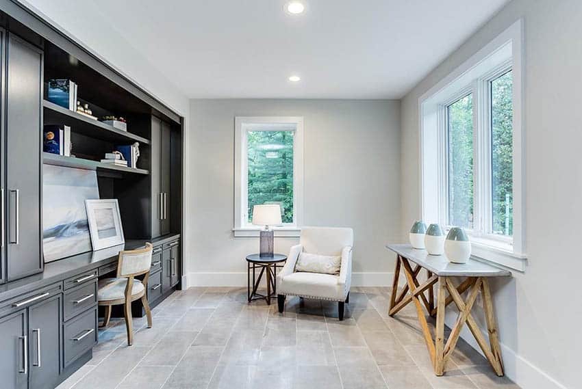 Home office with luxury vinyl tile flooring