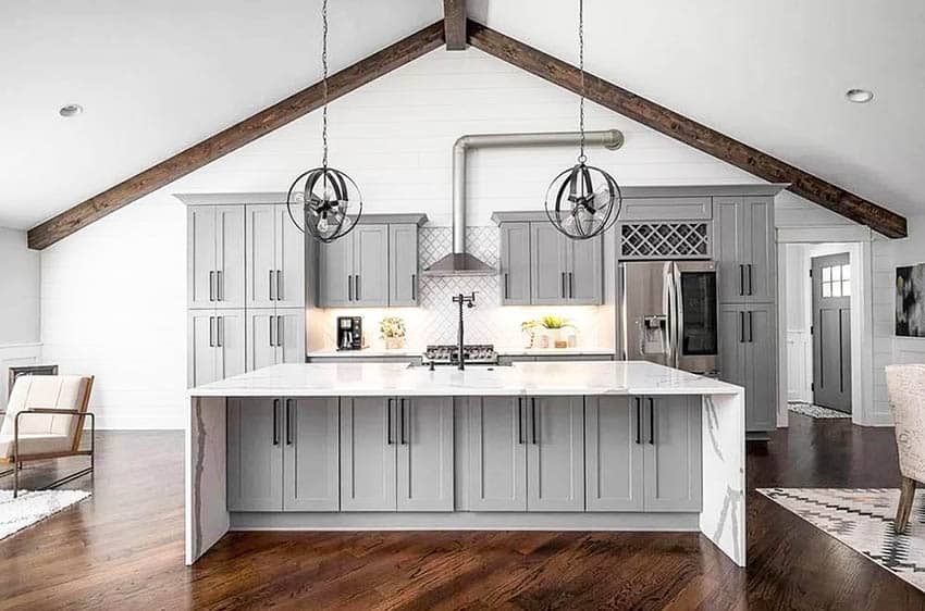 Living Room And Kitchen With Cathedral Ceiling