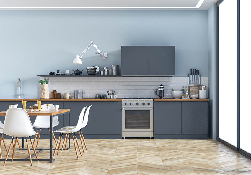 light blue kitchen walls grey cabinets