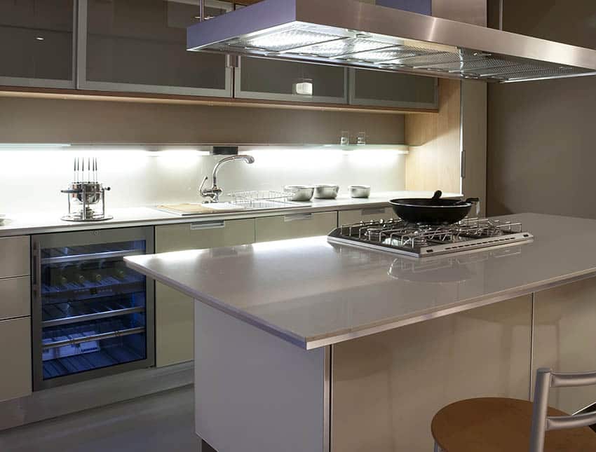 Modern kitchen with tempered glass countertops island