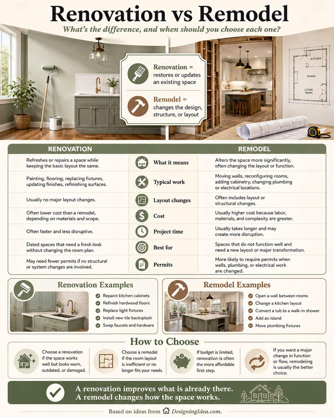 Renovation compared to remodel infographic