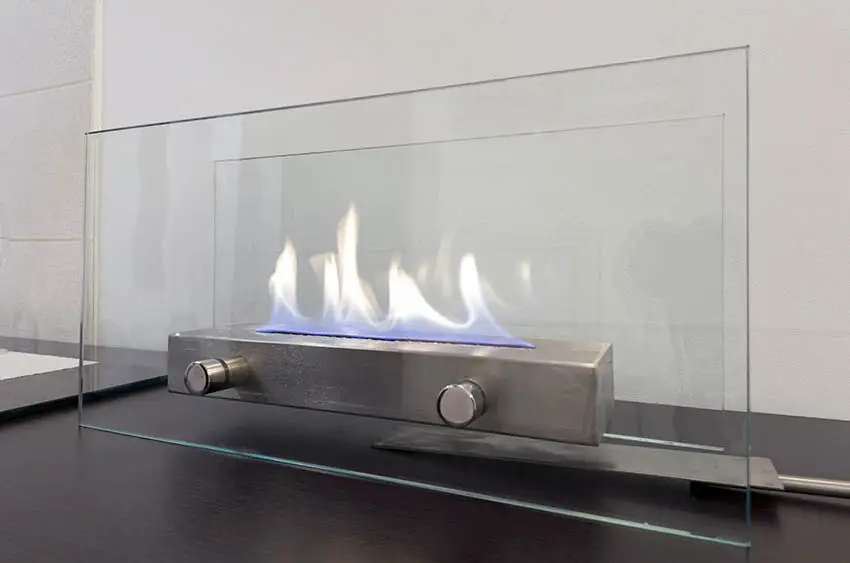 Small fireplace made of tempered glass