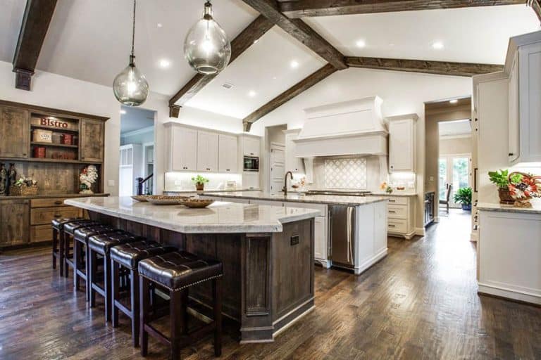 27 Cathedral Ceiling Designs For Different Rooms In The Home   Transitional Kitchen With Cathedral Ceiling Large Double Islands 1 768x512 