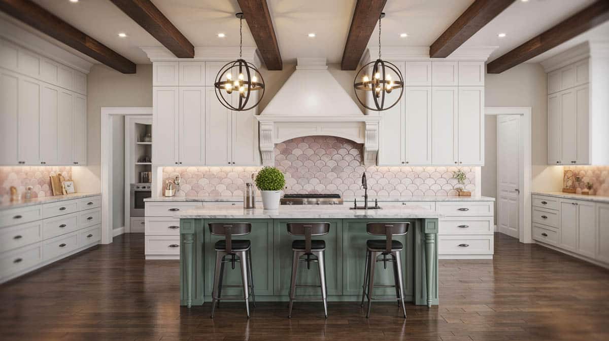 modern farmhouse kitchen interior with white shaker-style cabinets