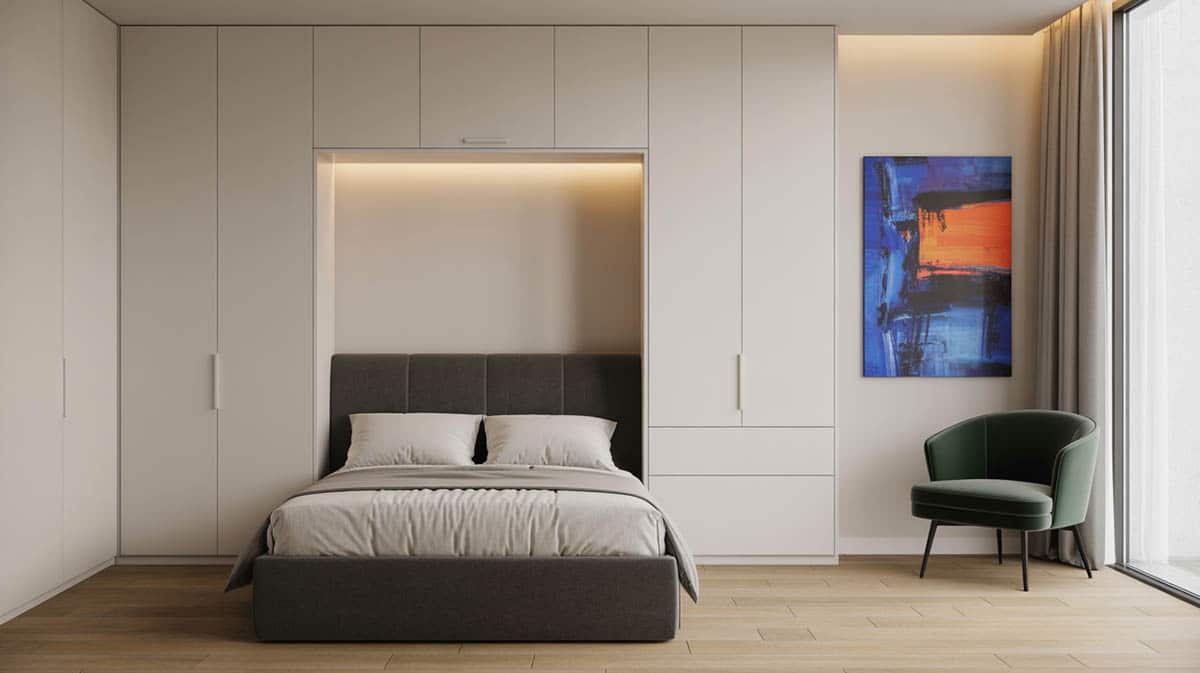 Folding murphy bed inside bedroom