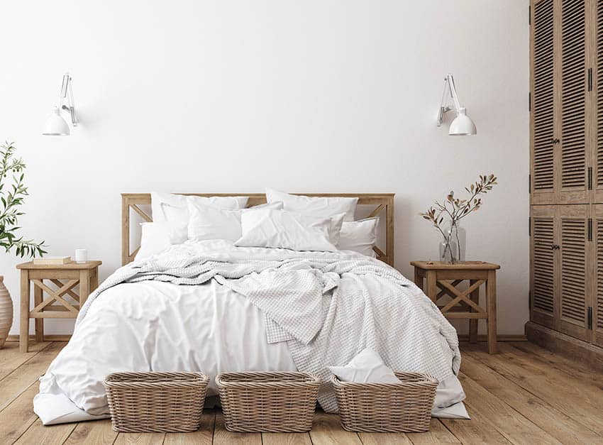 Scandinavian farmhouse bedroom with queen sized bed