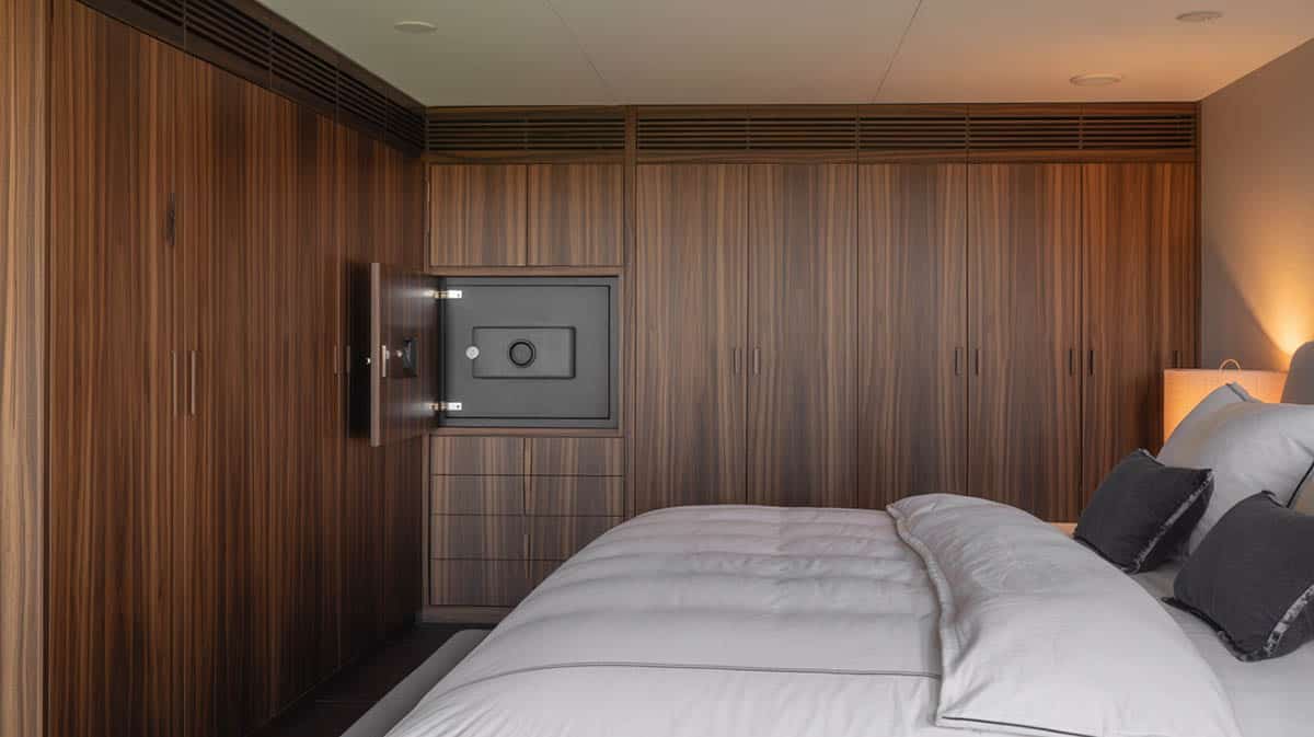 Safe hidden inside wall cabinets behind a panel