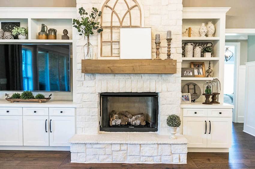Cottage style living room with gas fireplace