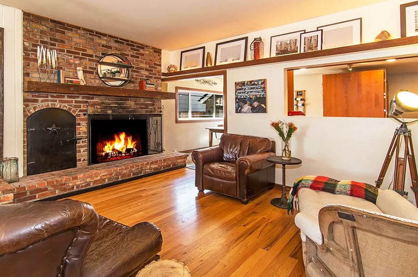 Gas fireplace in rustic living room