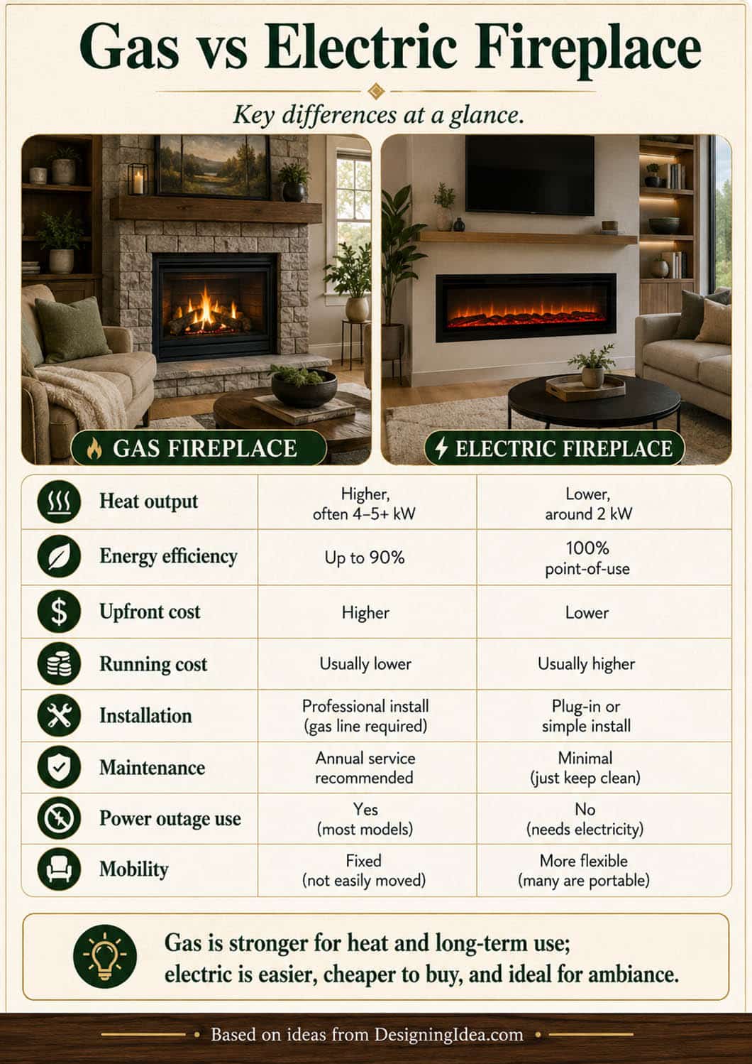 Gas vs electric fireplace key differences