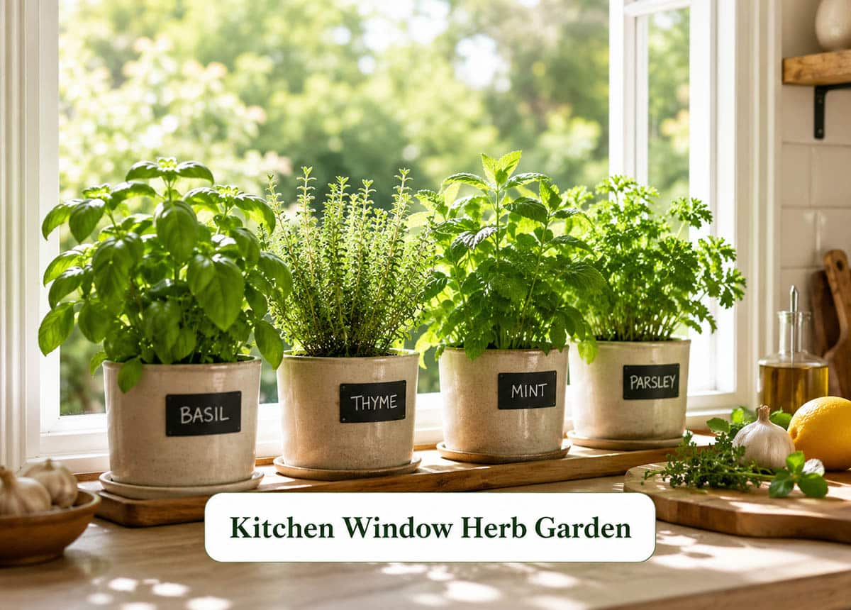 Herb garden in window
