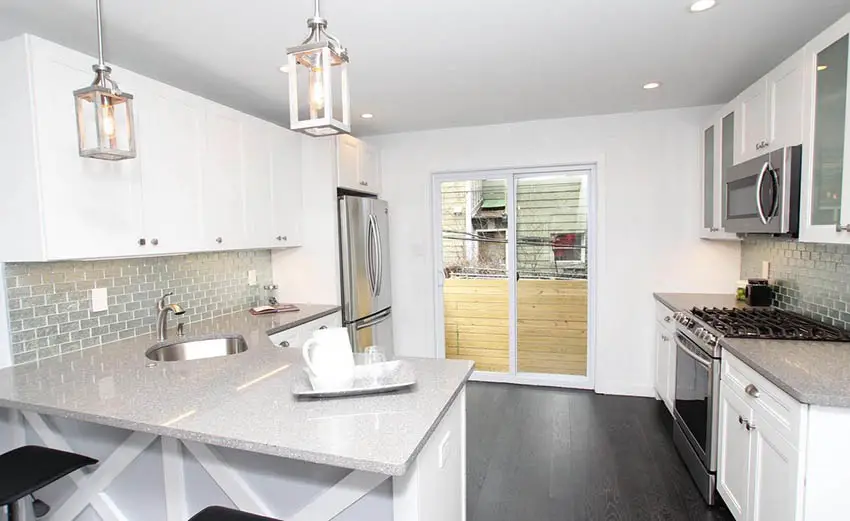 Brushed metal subway style backsplash