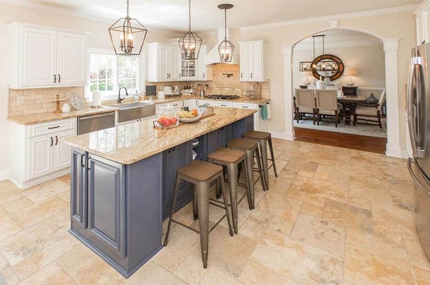 Kitchen with travertine tiles