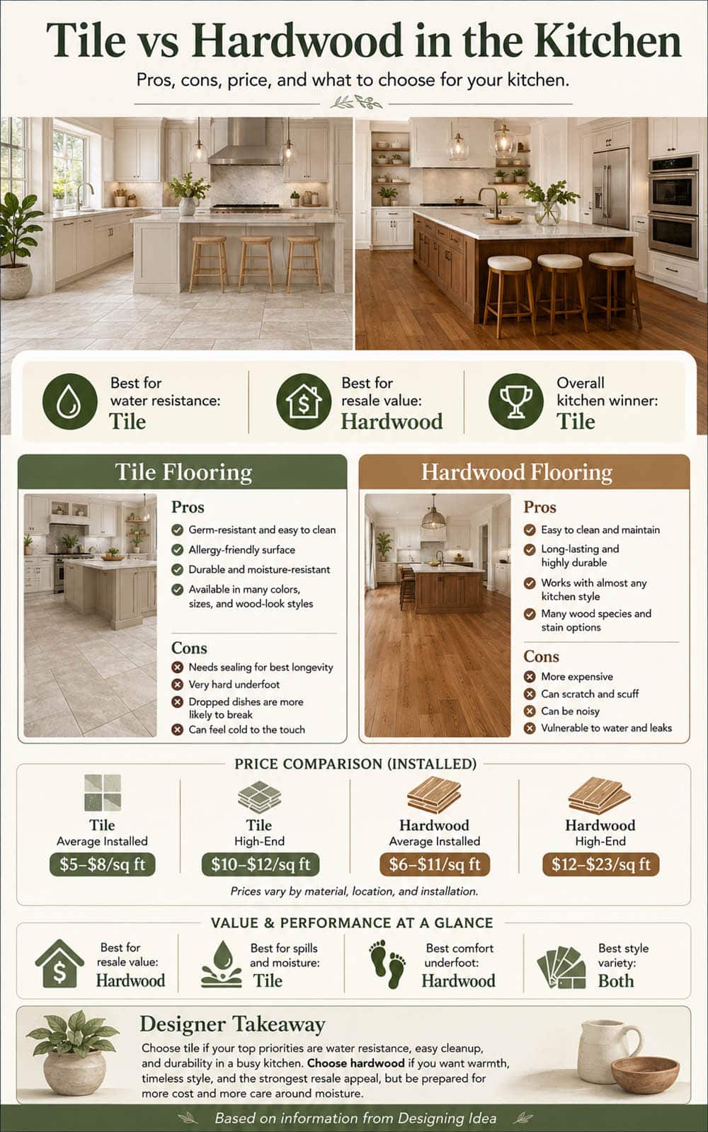 Tile compared to hardwood flooring infographic