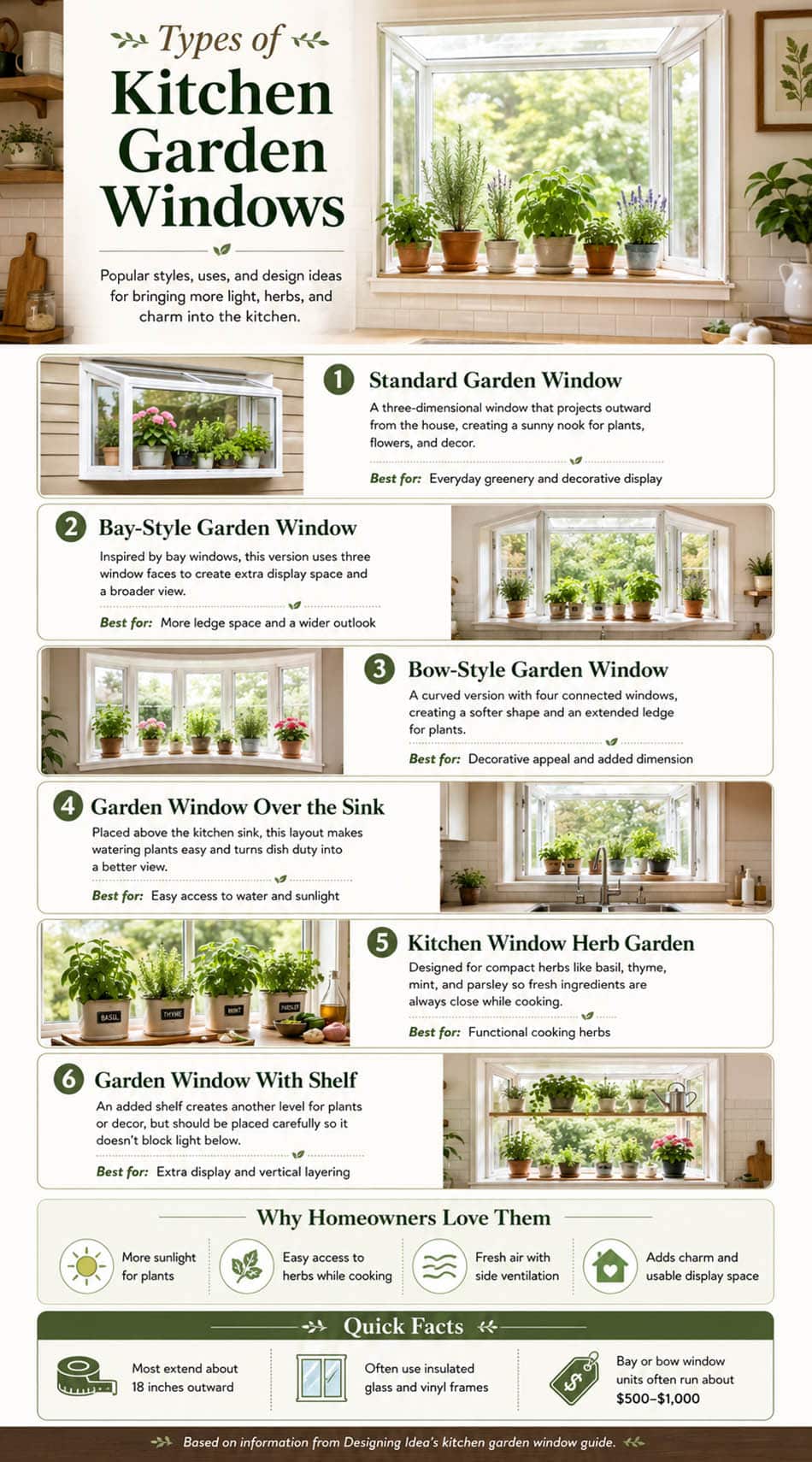 Types of garden windows infographic