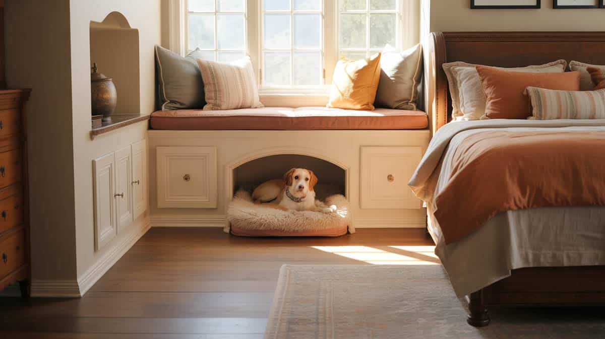 Window seat with dog bed underneath