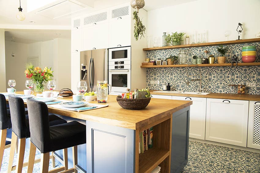 Kitchen spanish tile and wood countertop island