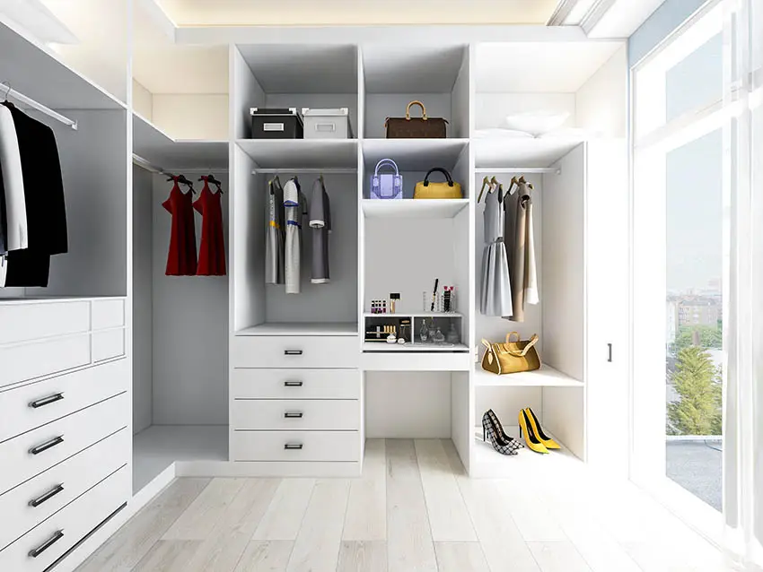 Large walk in closet with window views
