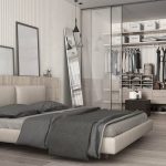 Mens bedroom with glass door closet
