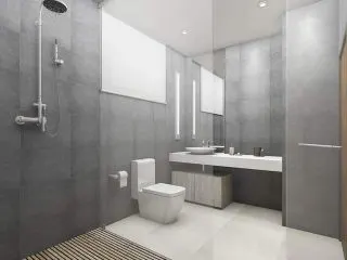 Modern bathroom with toilet and toilet paper holder