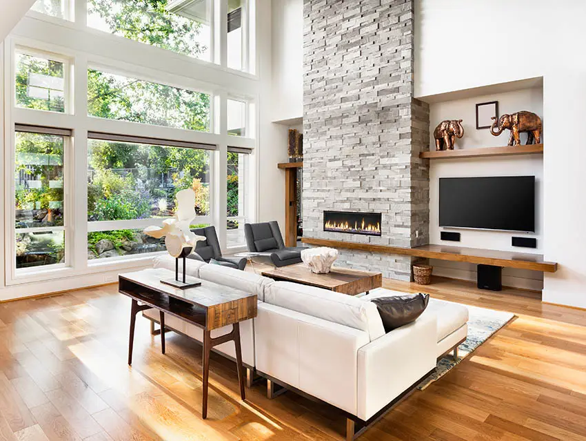 Modern fireplace with low floating mantel