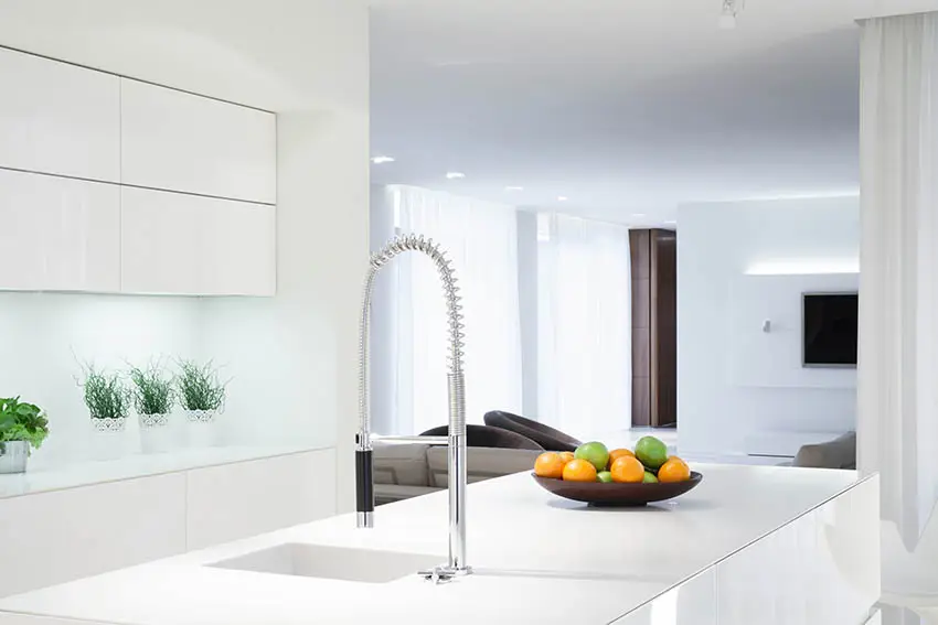 Modern kitchen with touch faucet and pull down sprayer