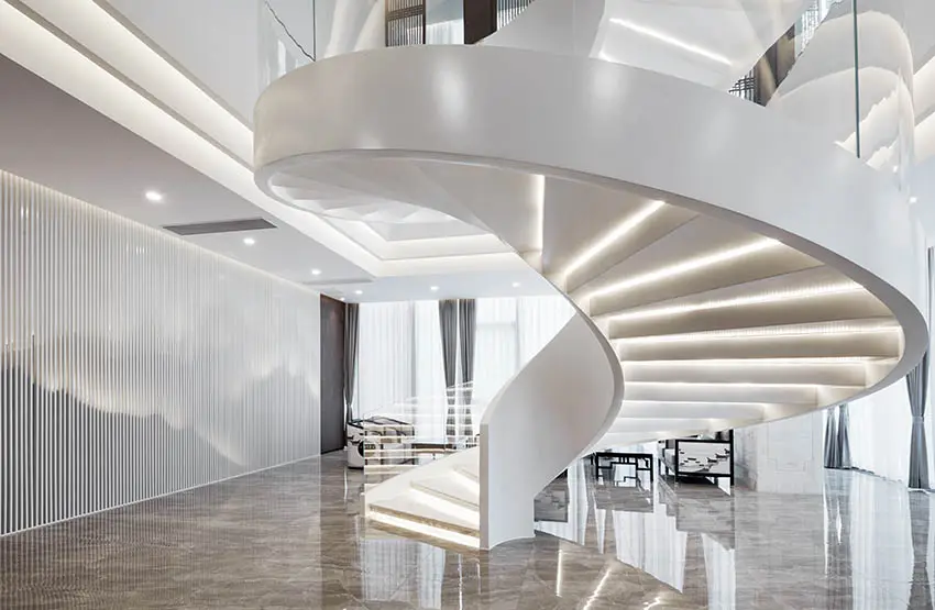 Modern stairs with lighted steps concrete flooring