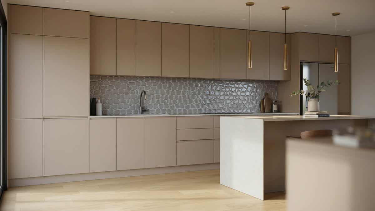 Raised metal cobblestone backsplash