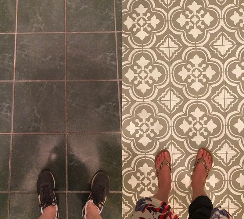 Using stencil to paint floor tile