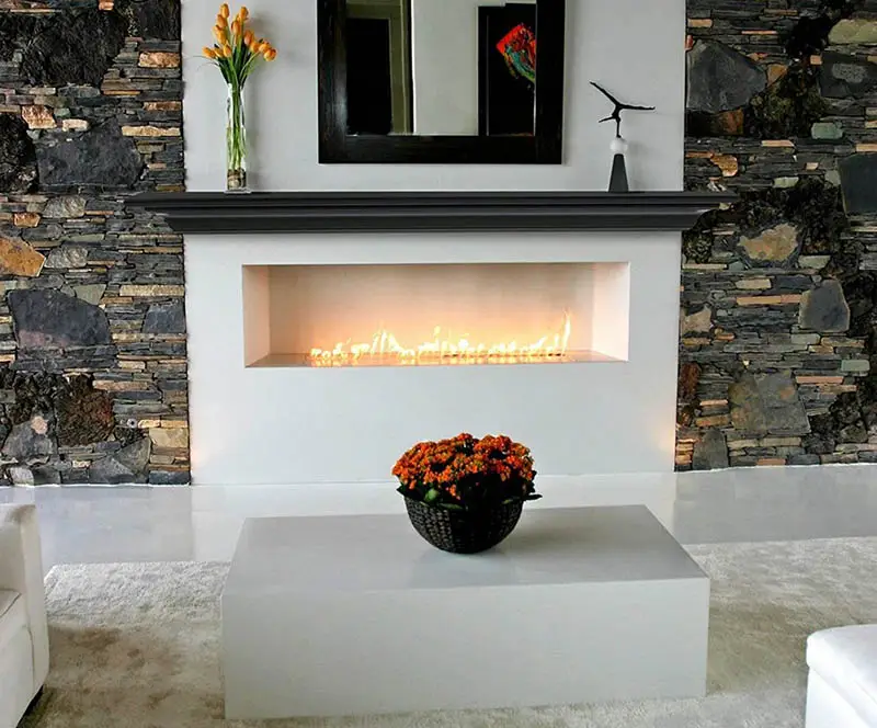 White fireplace with modern floating mantel