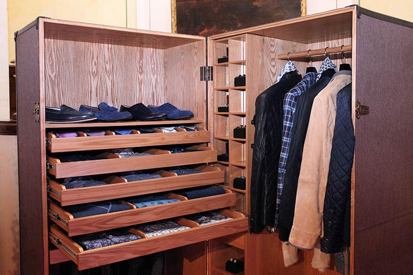 Wood wardrobe with storage drawers