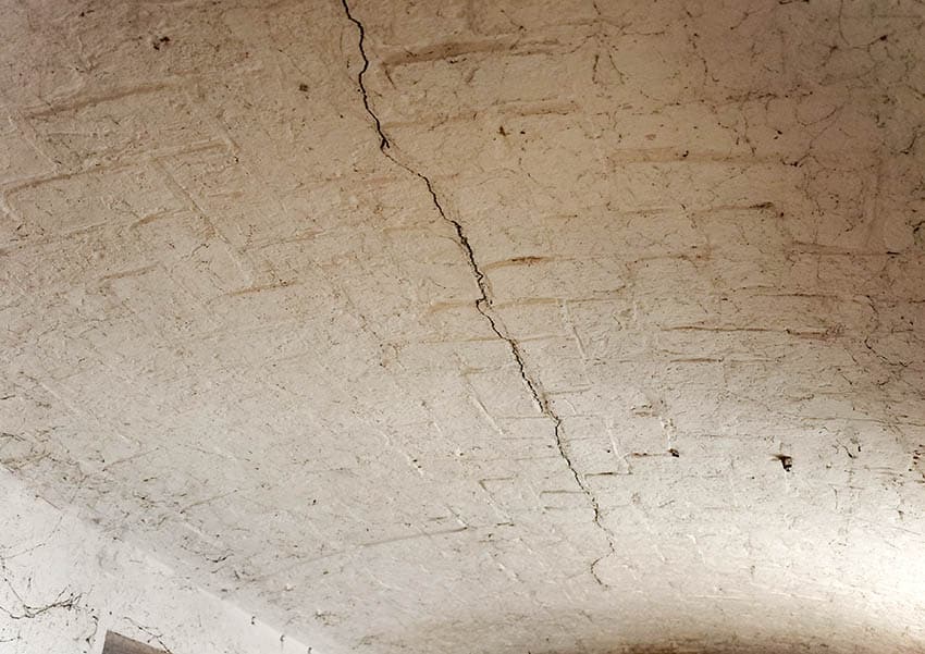 Dangerous ceiling crack caused by foundation settling