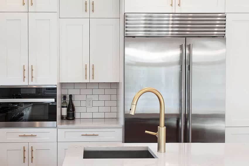 Kitchen With White Cabinets Gold Hardware Pulls Ss 