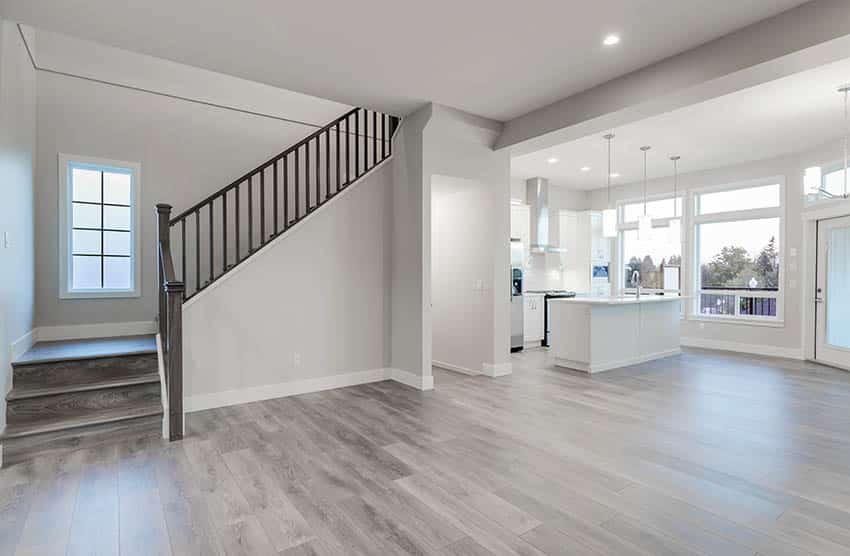 Living room with grey laminate floors